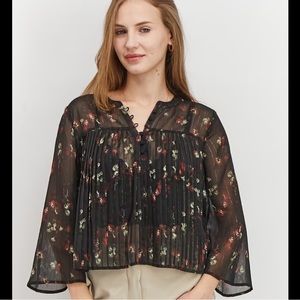 Avec Les Filles XS Sheer Black Top